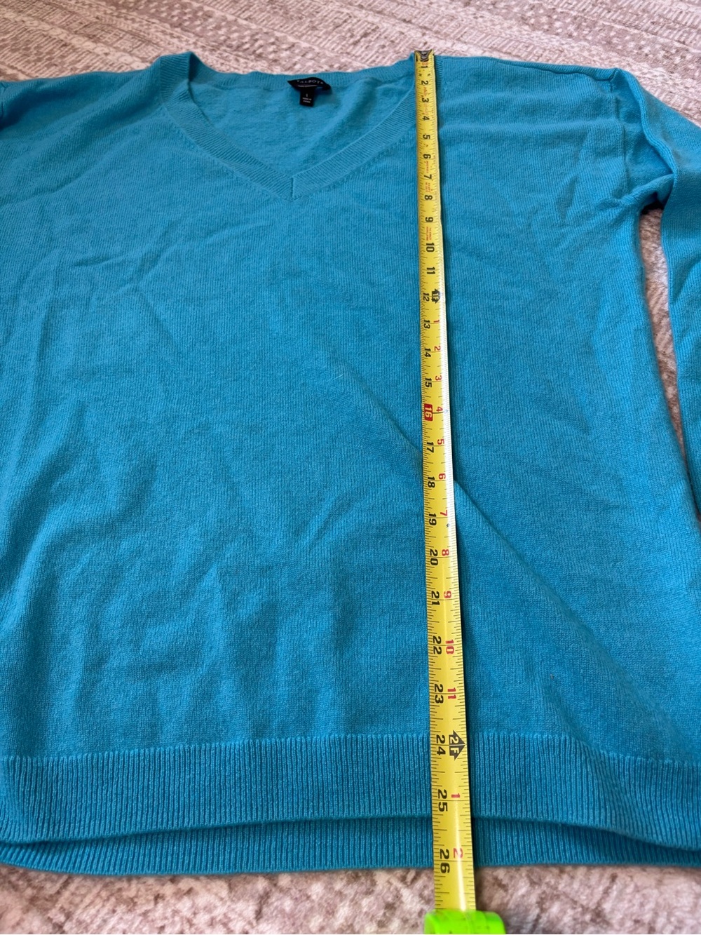 Talbots Blue 100% Cashmere Knit V-Neck Ribbed Trim Pullover Sweater L - Picture 7 of 8